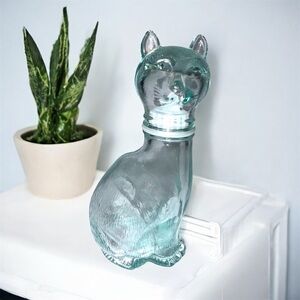 Vetreria Etrusca Glass Cat Decanter Aqua Green Blue Cruet MCM Italy